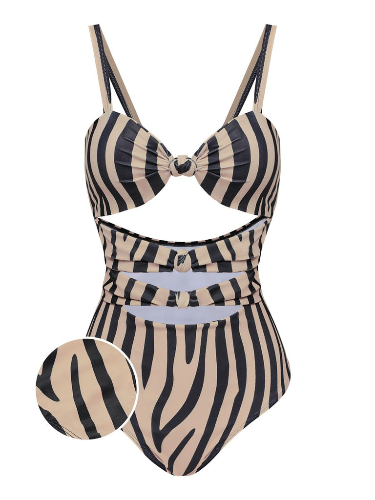 Costumi intero stampa zebra ritagli marrone anni '50