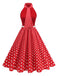 Abito a pois con cintura e collo a fiocco anni '50