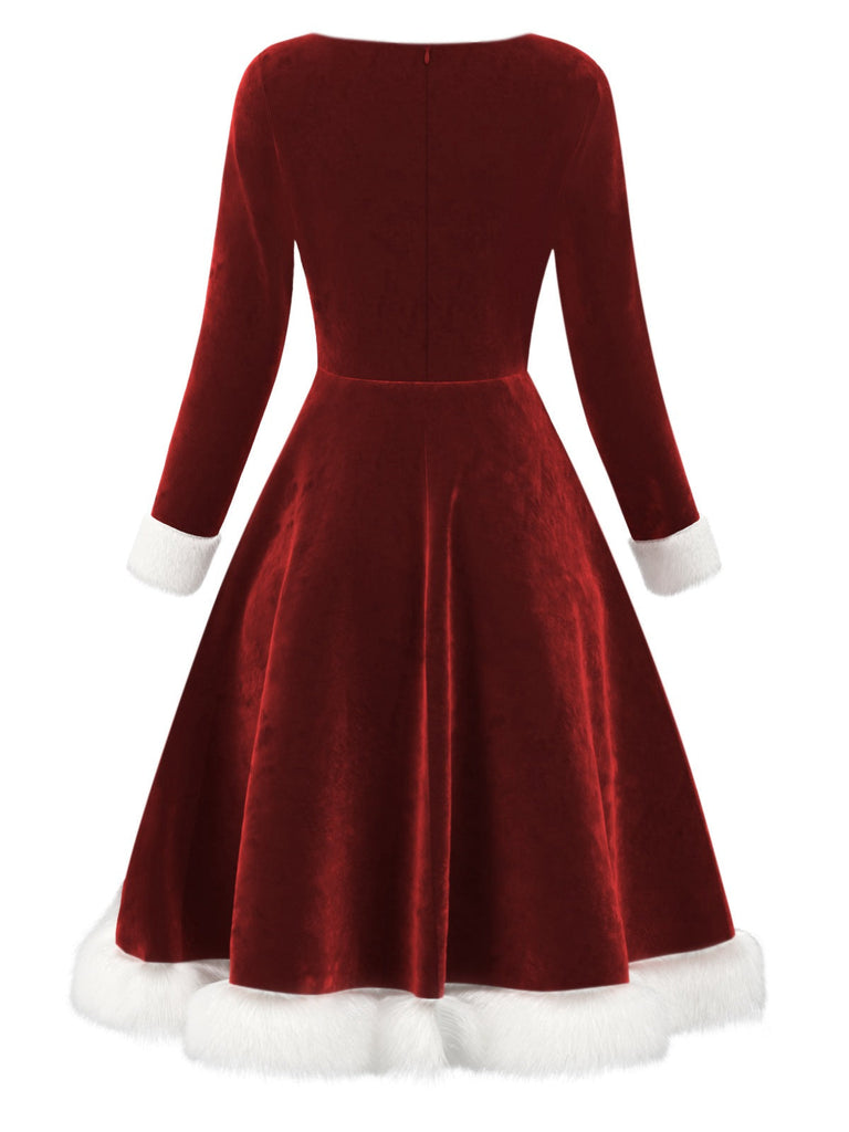 Abito a puadri patchwork in velluto rosso anni '50