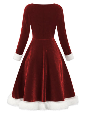 Abito a puadri patchwork in velluto rosso anni '50