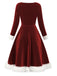 Abito a puadri patchwork in velluto rosso anni '50