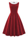 Abito in velluto con collo di pelliccia rosso anni '50