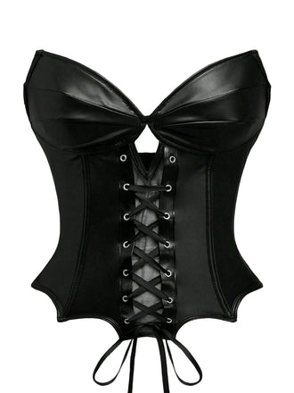 Corsetto gotico in pelle con ali di pipistrello nero anni '70