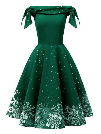 Abito fiocco di neve con spalle scoperte verde anni '50