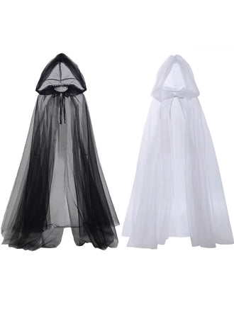 Mantello gotico con cappuccio in tulle retrò Halloween