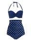 Costumi a pois con scollo all'americana blu anni '50
