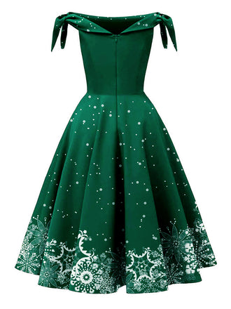 Abito fiocco di neve con spalle scoperte verde anni '50