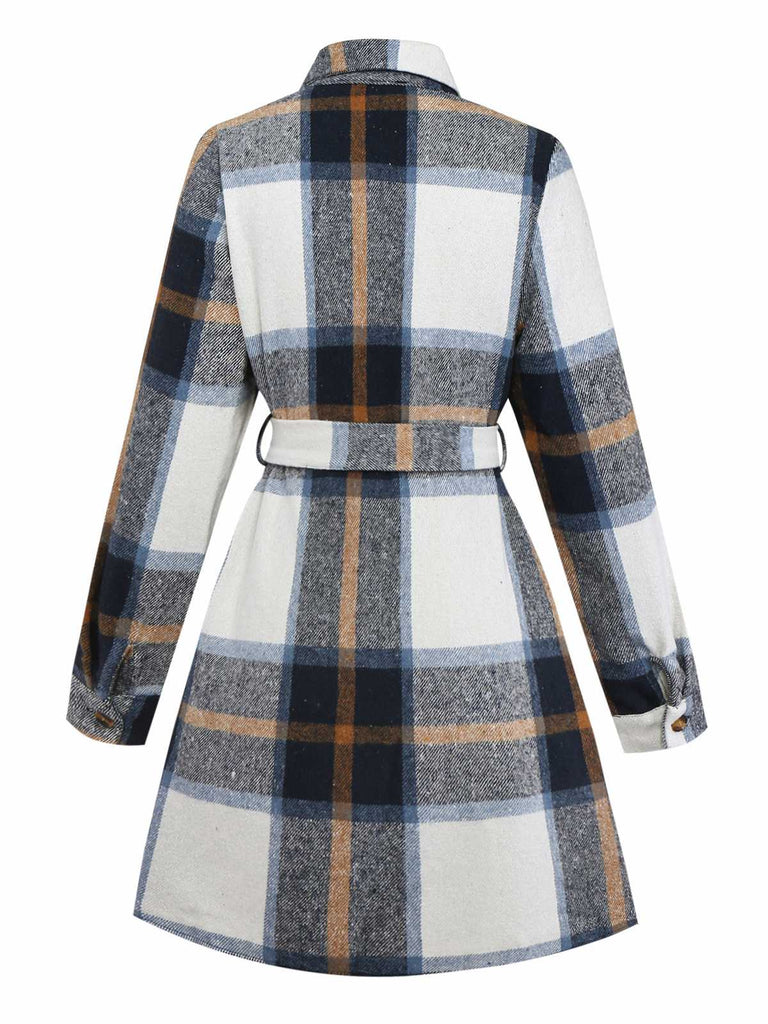 Abito camicia a quadri con cintura multicolore anni '60