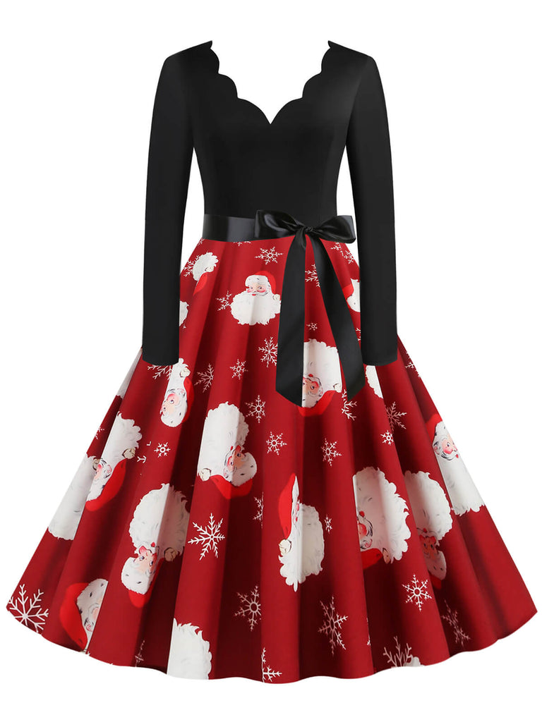 Abito con scollo a V e cintura di Babbo Natale rosso anni '50