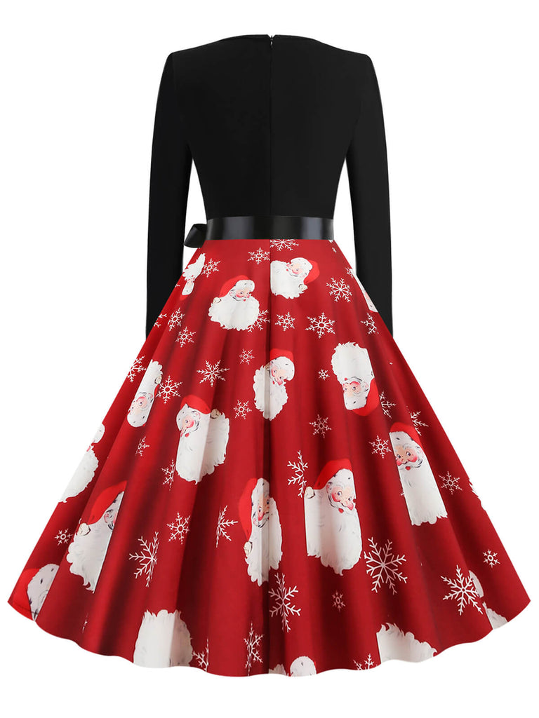 Abito con scollo a V e cintura di Babbo Natale rosso anni '50