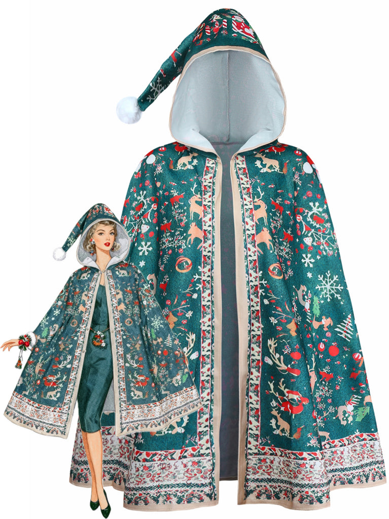 Cappotto con cappuccio e stampa natalizia anni '50