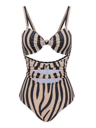 Costumi intero stampa zebra ritagli marrone anni '50