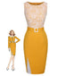 Abito in pizzo con cintura patchwork giallo anni '60