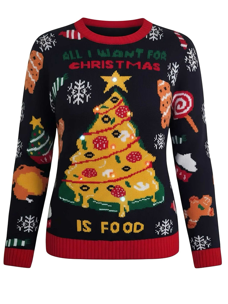 Maglione natalizio in jacquard con luci a LED anni '40