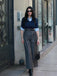 Tuta lunga con maniche a 3/4 in maglia colorblock blu anni '40