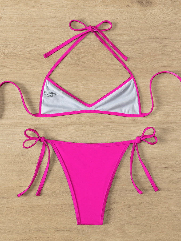 Bikini con scollo all'americana arricciato e allacciato anni '60