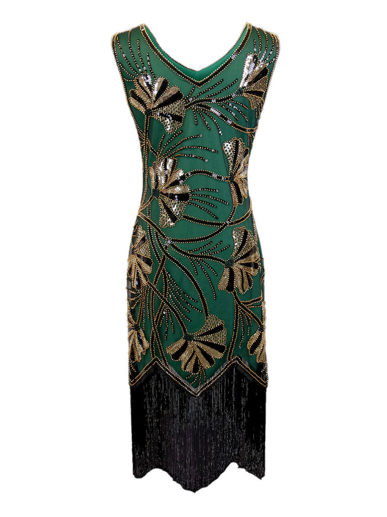 Abito flapper con scollo a V e perline e paillettes anni '20