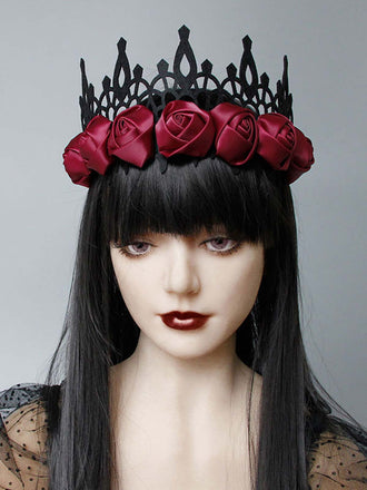 Cerchietto con corona di rose nero e rosso Halloween