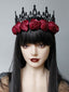 Cerchietto con corona di rose nero e rosso Halloween