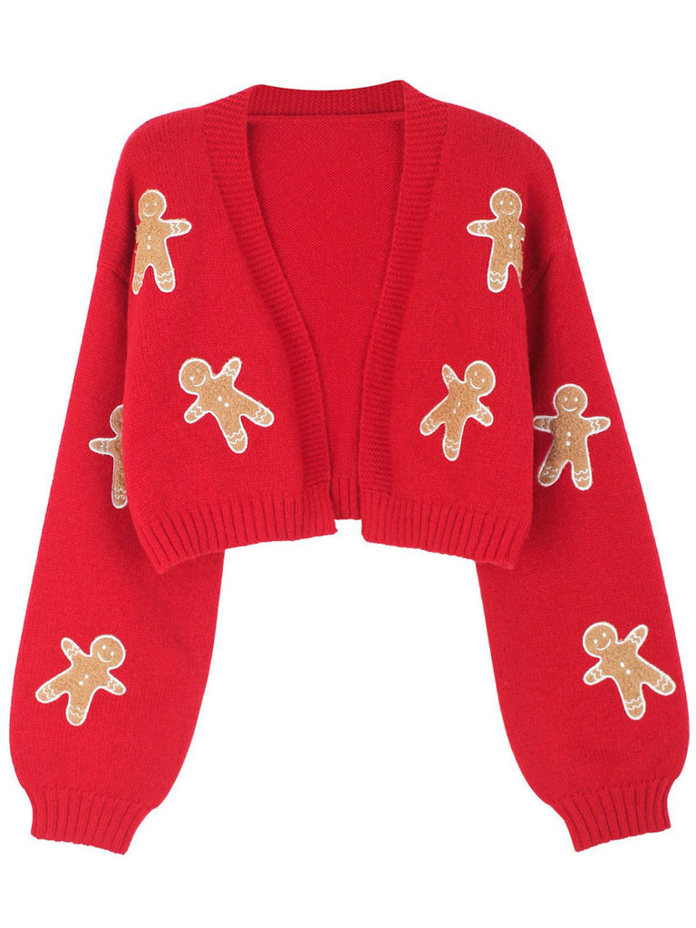Cardigan corto in maglia di pan di zenzero natalizio marrone anni '60
