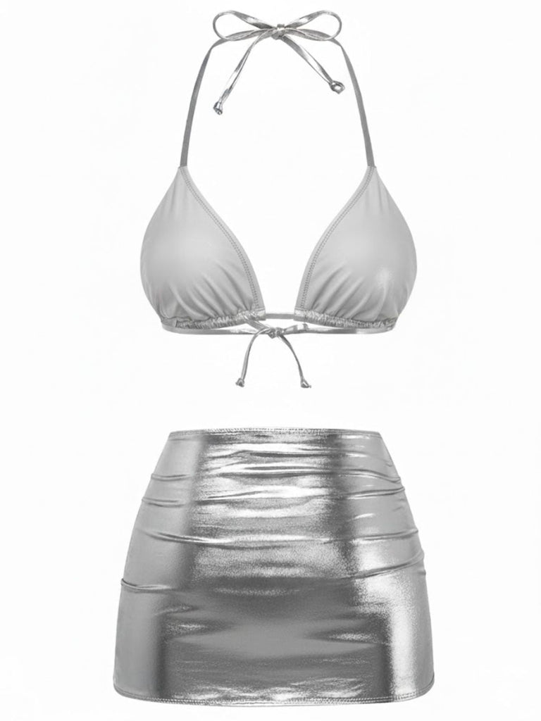 Bikini metallizzato con scollo all'americana anni '70