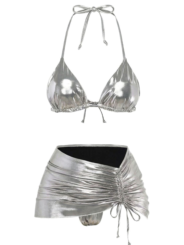 Bikini metallizzato con scollo all'americana anni '70