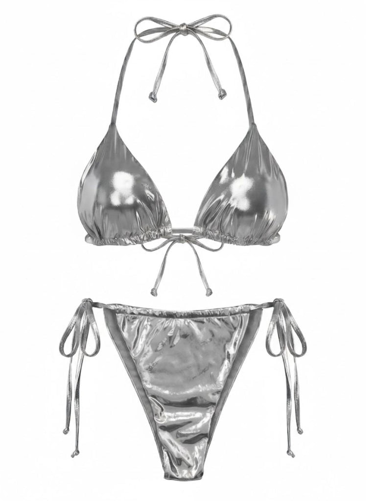Bikini metallizzato con scollo all'americana anni '70