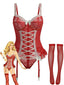 [Prevendita] Corsetto e fiocco in pizzo con calze rosso anni '60