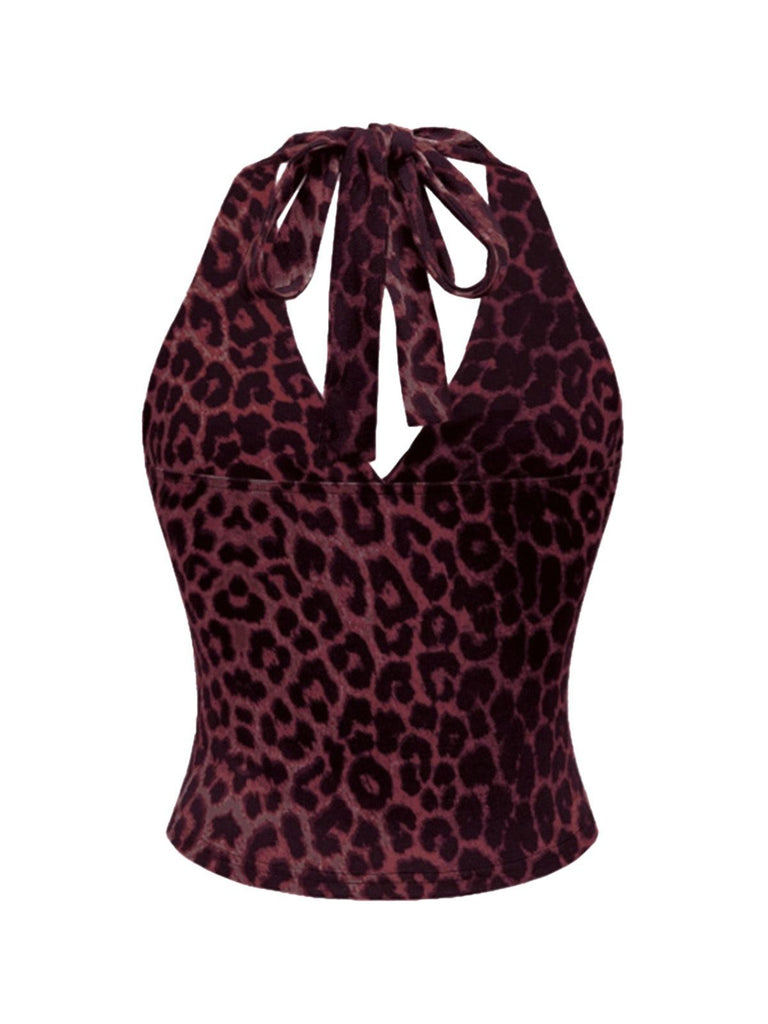 Top anni '80 con scollo all'americana e leopardata