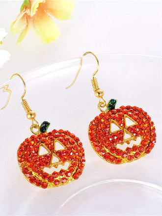 Orecchini a forma di zucca con smorfia e strass Halloween