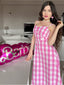 Abito a ruota plaid spalline sottili anni '50