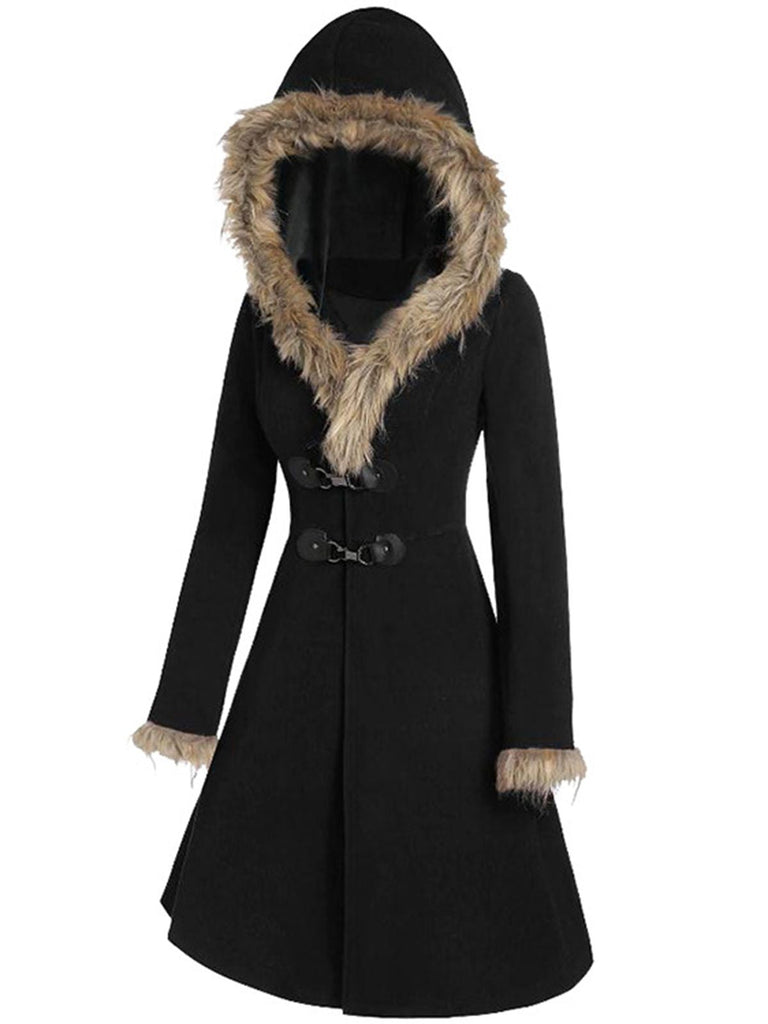 Cappotto con fibbia solida e rifiniture in pelliccia bordeaux anni '50