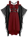Abito gotico a maniche svasate patchwork bordeaux anni '70