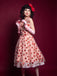 abito a ruota a fragole in rete rosa anni '50