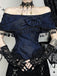 Top in pizzo con spalle scoperte e nappe Halloween blu anni '30