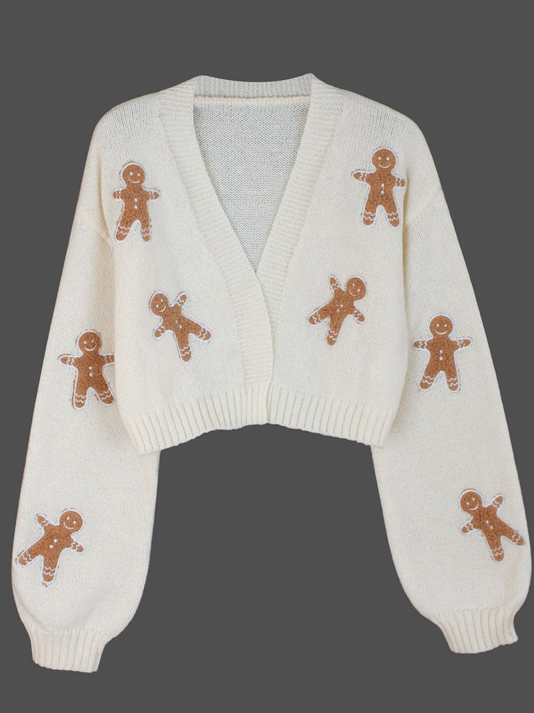 Cardigan corto in maglia di pan di zenzero natalizio marrone anni '60