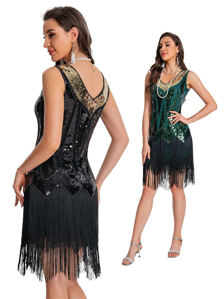 [Prevendita] Abito flapper con paillettes e orlo con frange anni '20