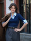 Tuta lunga con maniche a 3/4 in maglia colorblock blu anni '40