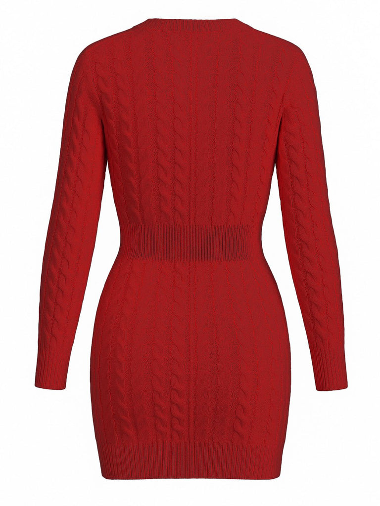 Abito a maniche lunghe in maglia a trecce anni '60