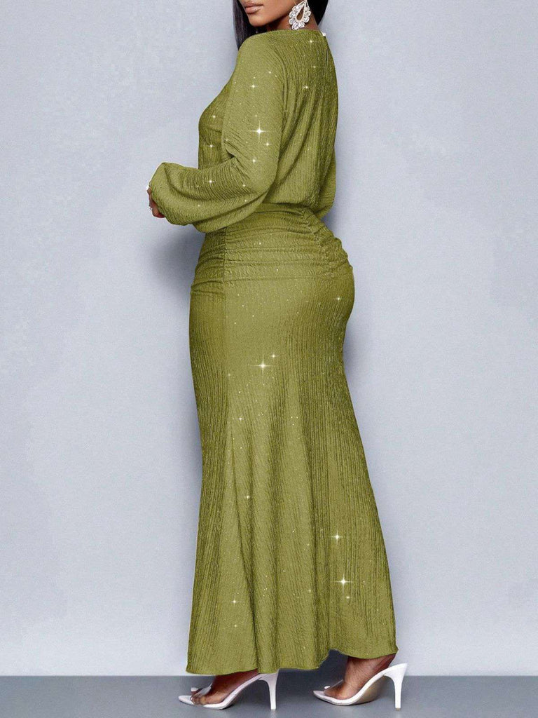 Abito a sirena in maglia glitter con maniche a lanterna anni '30