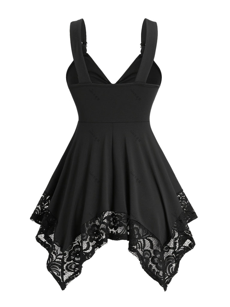 [Taglie forti] Top tunica in pizzo a cuore nero anni '70