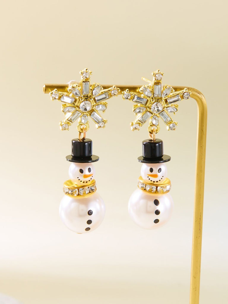Orecchini a forma di pupazzo di neve e fiocco di neve in strass natalizi