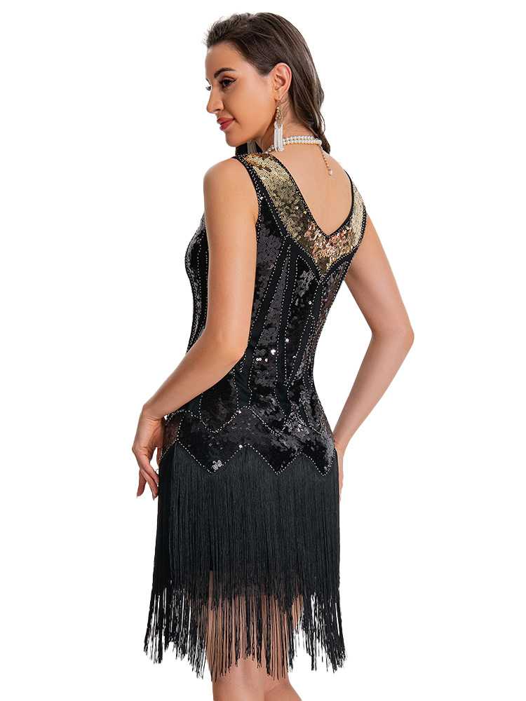 [Prevendita] Abito flapper con paillettes e orlo con frange anni '20