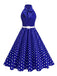 Abito a pois con cintura e collo a fiocco anni '50