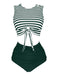 Costume da bagno patchwork a righe verde anni '70