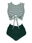 Costume da bagno patchwork a righe verde anni '70