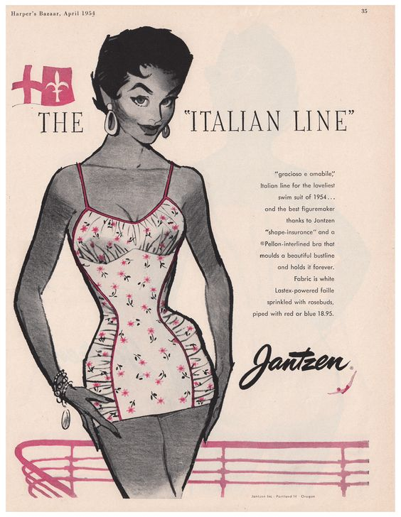 Costumi intero fragola plissettato bianco e rosa anni '50