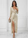 Abito a maniche lunghe scollo a V paillettes beige anni '20
