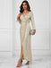 Abito a maniche lunghe scollo a V paillettes beige anni '20
