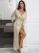 Abito a maniche lunghe scollo a V paillettes beige anni '20